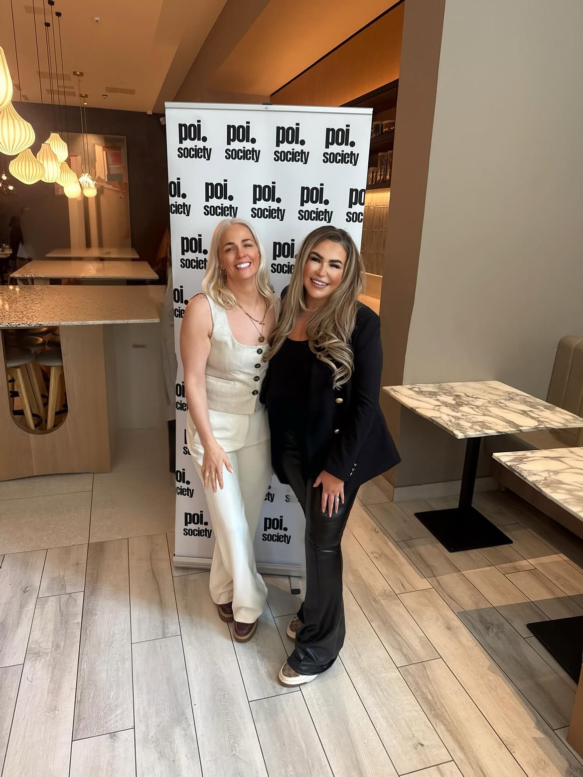 Jacqui and Stacey at a POI Society evening